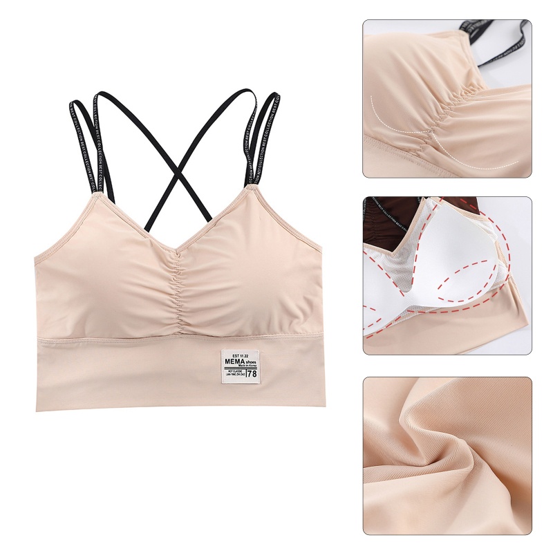Brroa Áo Ngực Thể Thao Hai Dây Có Mút Đệm Cổ Chữ V In Chữ Thời Trang Quyến Rũ Cho Nữ