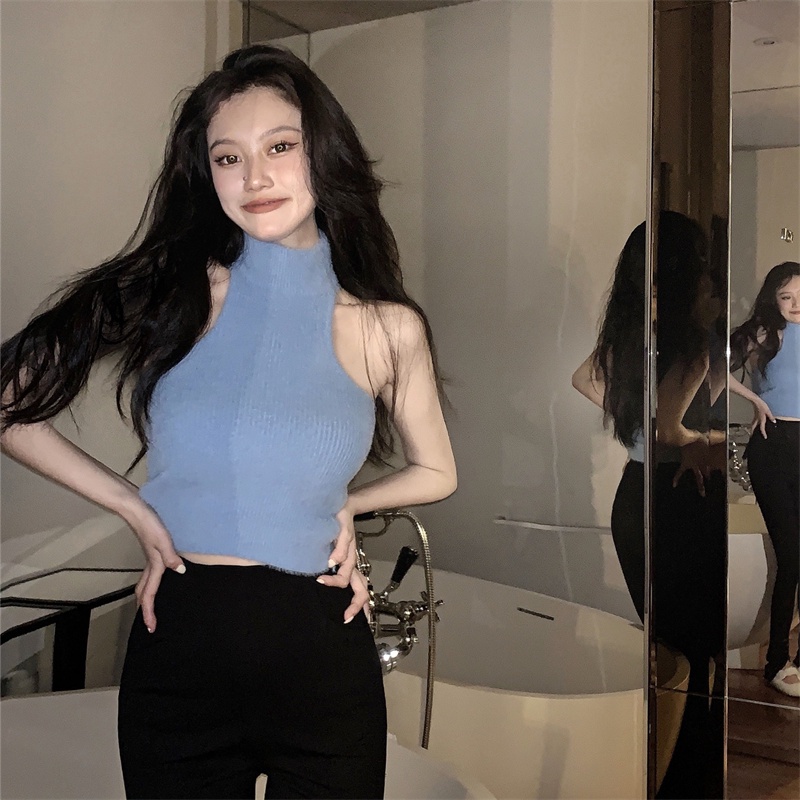 Áo Hai Dây Vải Nhung Dáng Ngắn Màu Tím Ngọt Ngào Quyến Rũ Thời Trang Hàn Quốc Cho Nữ