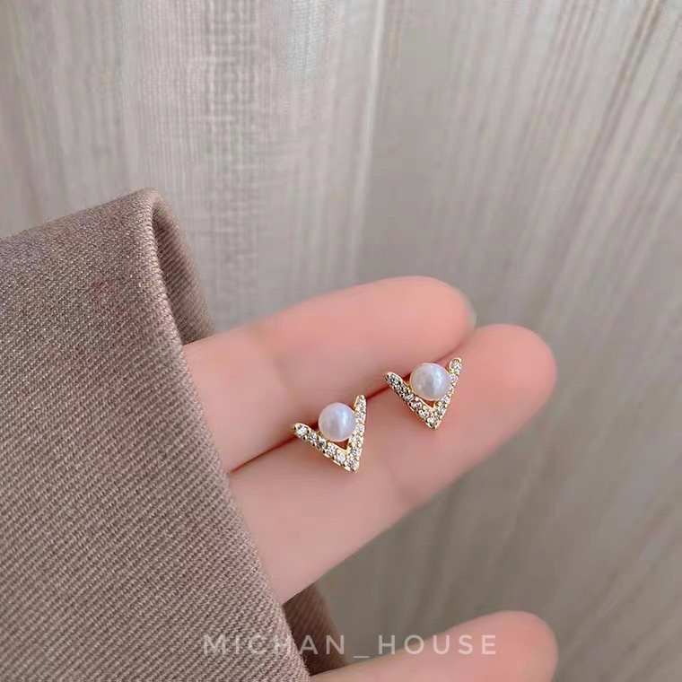 Hoa tai đính hạt đơn giản, phụ kiện cưới, dự tiệc