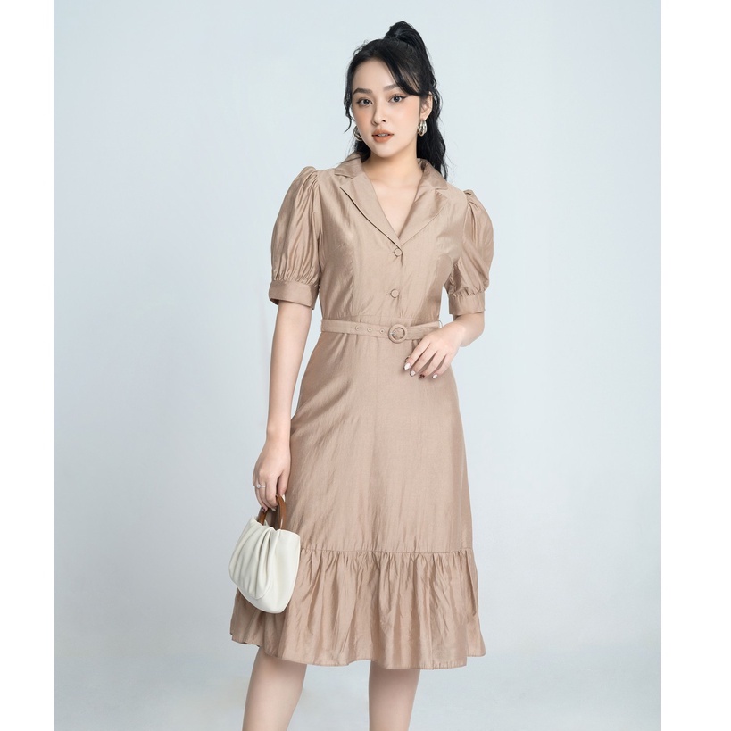 Đầm Thiết Kế Dáng Xòe Nữ HeraDG Cổ 2 Ve Tay Bồng Phối Màu Trẻ Trung, Chất Vải Tơ Nhật Mềm Nhẹ SDPBA077-S