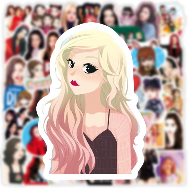 Bộ 50 Miếng Dán Trang Trí Laptop / Vali / Vali Hình Nhóm Nhạc Kpop Bằng Nhung Màu Đỏ