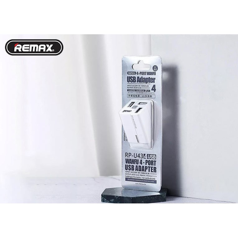 Củ Sạc Nhanh 4 cổng nguồn ra 3.4A Remax RP-U43 - Hàng Chính Hãng