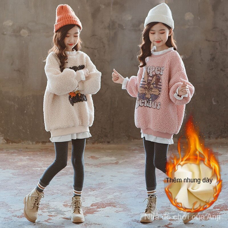 Children Girls Clothes Autumn And Winter Long Thick Velvet Sweater Children Coat Children