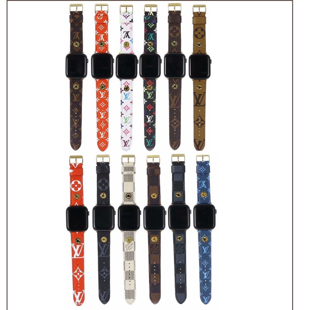 Set 8 dây đeo thay thế bằng da 40mm 44mm 41mm cho đồng hồ Apple iWatch series 7 6 5 SE 4 3 2 iphone 38mm 42mm 45mm