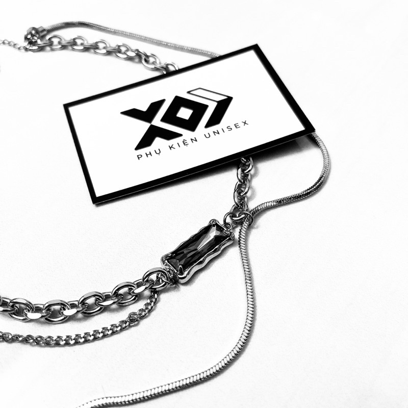 Vòng cổ Mặt Đính Đá Màu Đen Bằng Thép Titan Không Gỉ - Dây Chuyền Nam Nữ Thời Trang Phá Cách