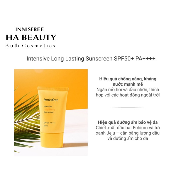 Kem chống nắng lâu trôi dưỡng ẩm innisfree Intensive Long Lasting Sunscreen SPF50+ PA++++ 50ml