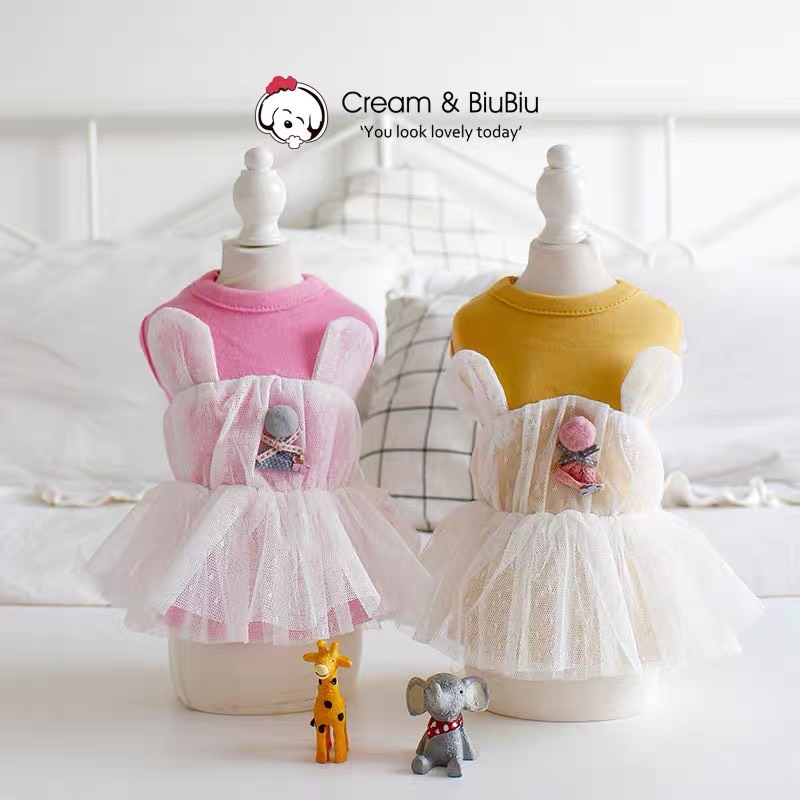 Đầm thun phối ren hình tai thỏ đáng yêu cho thú cưng, chó mèo