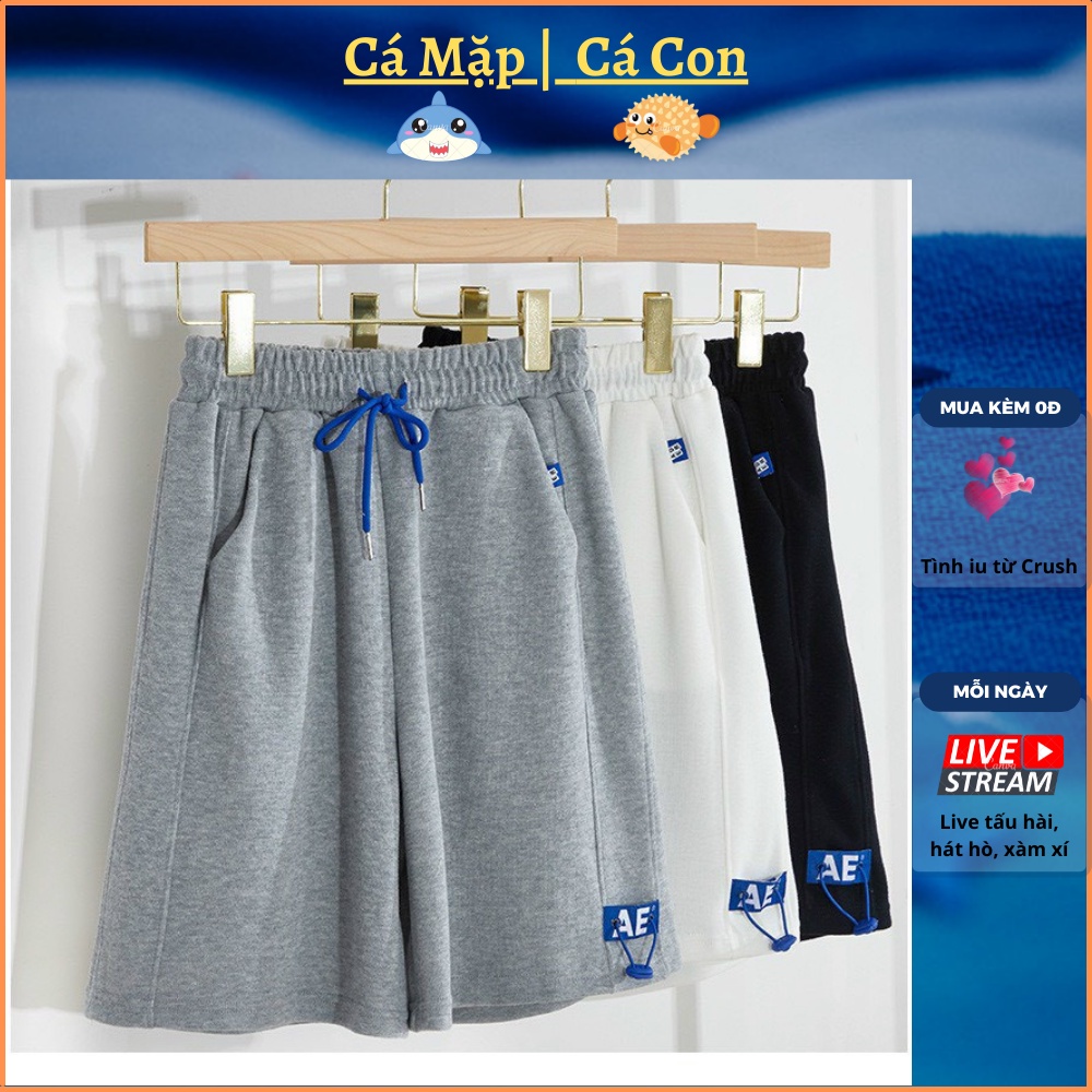 Quần đùi thụng dây rút logo quần short ngố lửng ulzzang nam nữ unisex phong cách Hàn Quốc