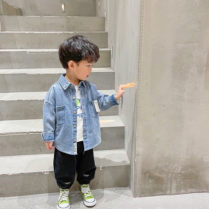 Áo Khoác Cotton Tay Dài Dáng Rộng Thời Trang Mùa Hè Hàn Quốc Cho Bé Trai 4-10 Tuổi