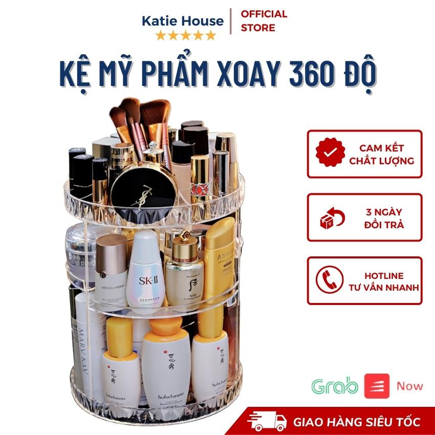 Kệ Mỹ Phẩm, Kệ Trang Điểm Xoay 360 Độ, 3 Tầng, Trong Suốt, Chất Liệu Mica Cứng Cáp