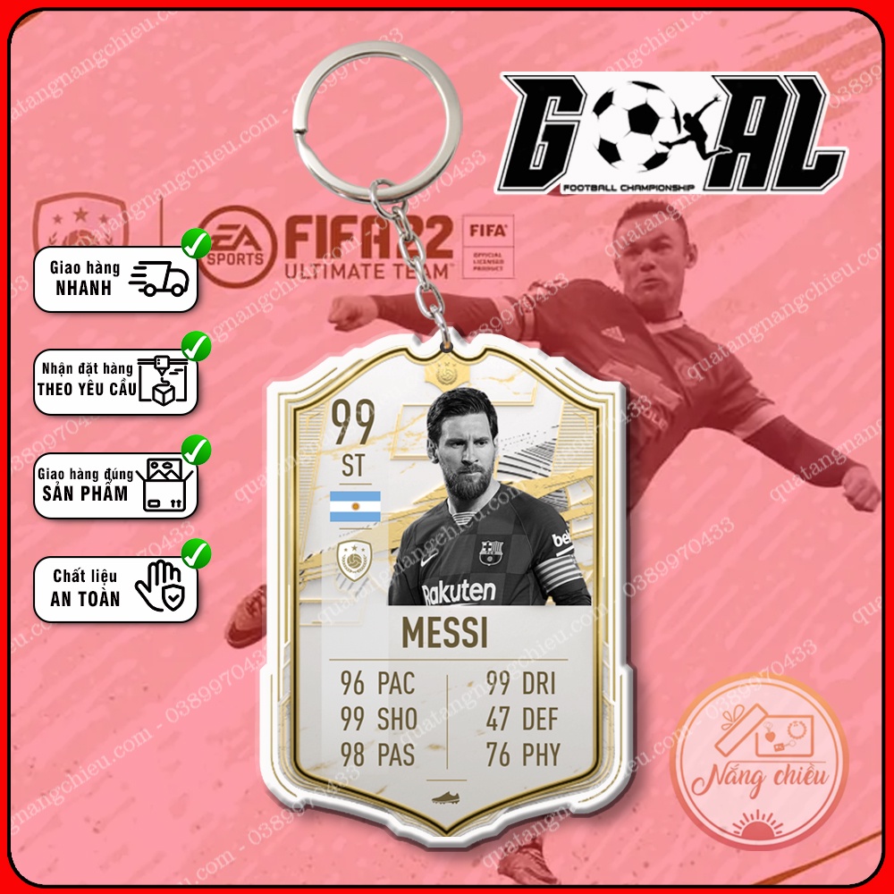 Móc khóa Icon Messi, thẻ cầu thủ bóng đá ☘️Quà Tặng Nắng Chiều☘️