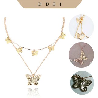 DDFI - Retro Butterfly Necklace Korean Two Level Elegant Sweet Metal Jewelry H1B14