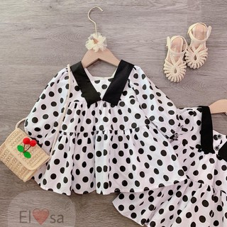 Váy bé gái - Váy babydoll chấm bi cổ V cho bé - VBG-babydoll-bi