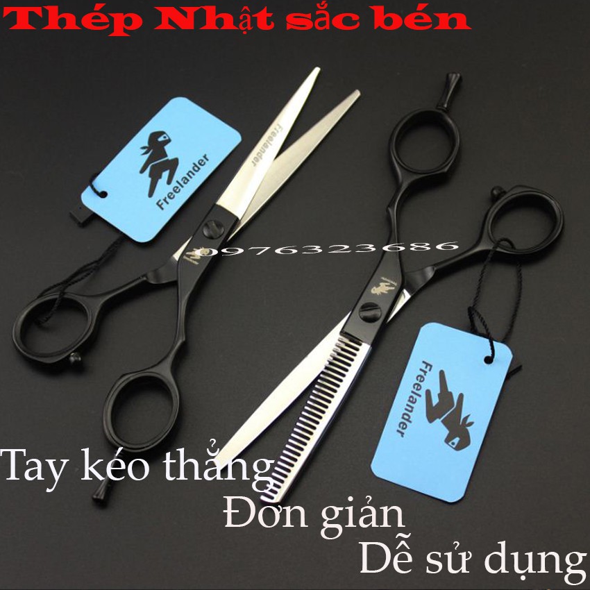 [Khuyến Mãi] Bộ kéo cắt tóc chuyên nghiệp Freelander thép Nhật  F8  ( tặng bao da,lọ dầu,khóa kéo,2lược)