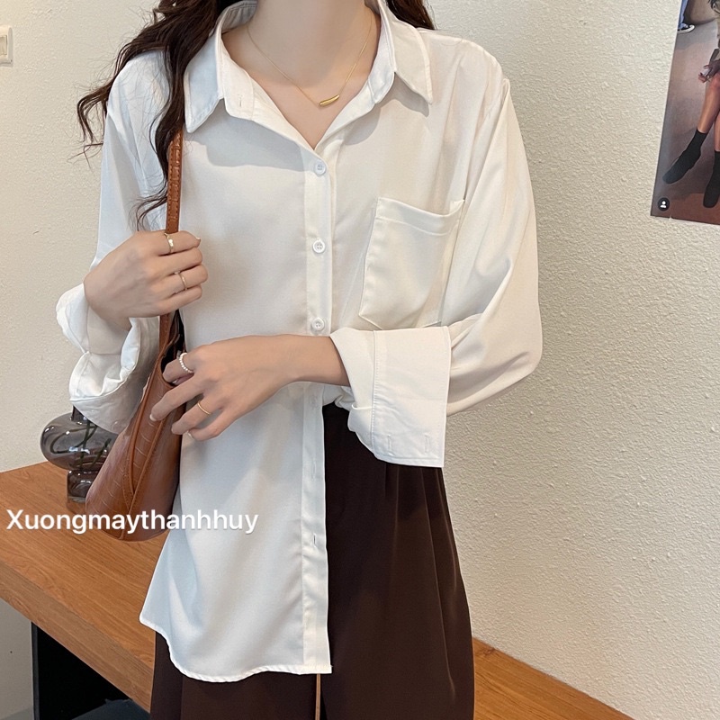 [Mã 11FASHIONSALE1 giảm 10K đơn 50K] Áo trắng dài tay cổ bẻ basic , sơ mi học sinh đi chơi dài tay phong cách hàn quốc