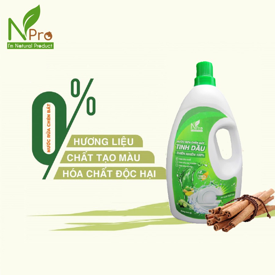 [COMBO] NPro - Nước Lau Sàn Nhà Tinh Dầu 2L + Nước Rửa Chén tinh dầu 1L + tặng 1 vỏ chai 500ml - 100% thiên nhiên