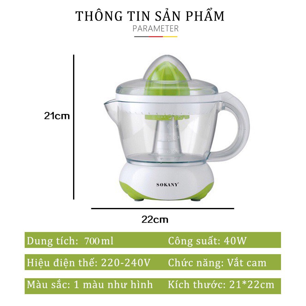 Máy vắt cam Sokany JE-623D, Máy vắt ép nước cam tự động 2 chiều vắt nhanh, sạch Sokany 700ml - Bảo hành 12 tháng