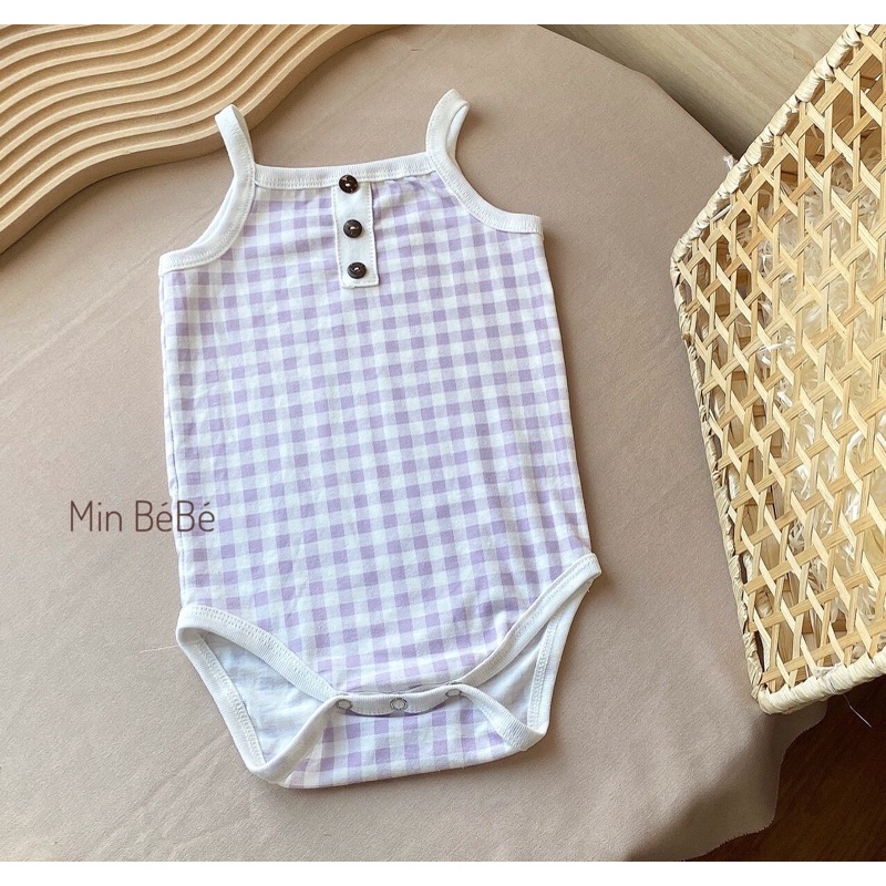Bộ áo liền quần hai dây kẻ thun gân cho bé gái