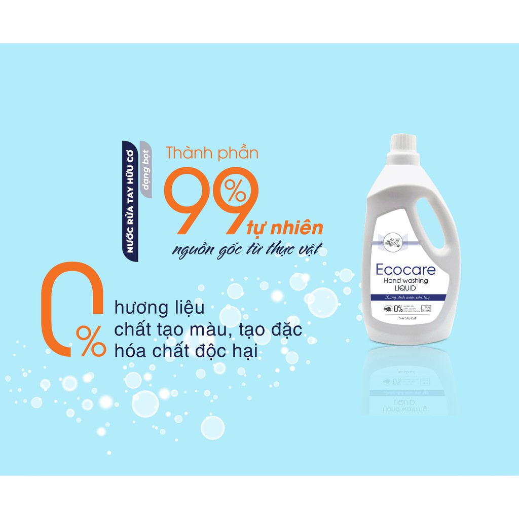 Nước rửa tay tạo bọt Hữu cơ 1000ml, Nước rửa tay diệt khuẩn tinh dầu tự nhiên Ecocare [Tặng vỏ tạo bọt] | BigBuy360 - bigbuy360.vn