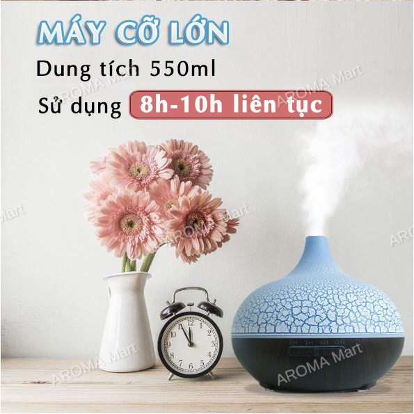 Máy Xông Tinh Dầu Bí Ngô Cổ Cao Vân Rạn cỡ lớn 550ml kèm Remote điều khiển