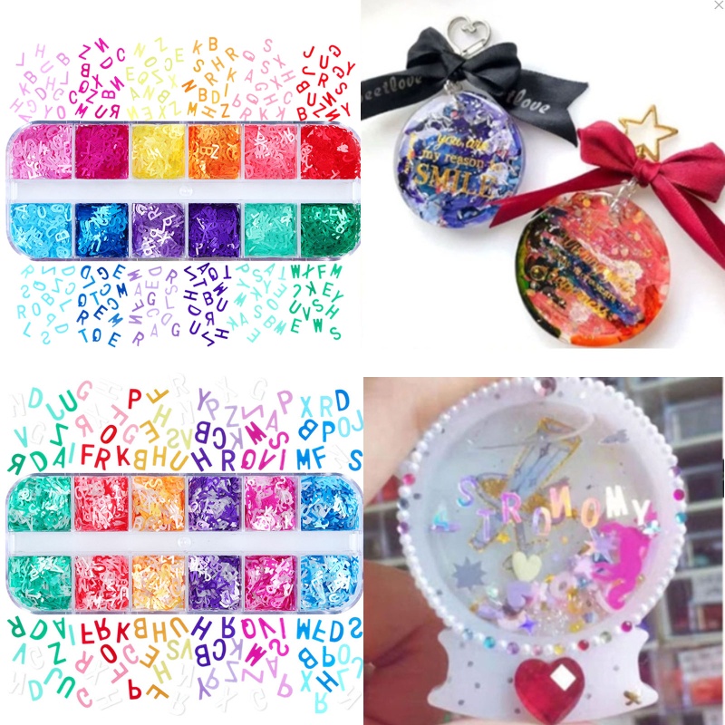 Hộp 12 Ngăn Đựng Hạt Kim Sa Chữ Cái Tiếng Anh