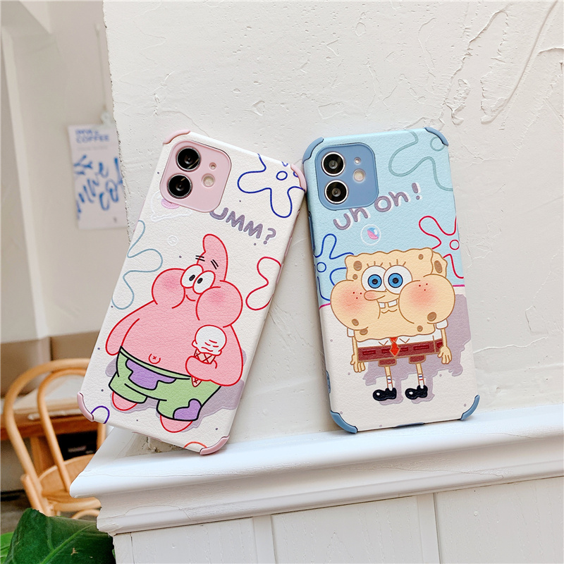 Ốp điện thoại da họa tiết hoạt hình Spongebob cho Iphone 12 11 Pro Max X Xr 7 8 6 Plus | BigBuy360 - bigbuy360.vn