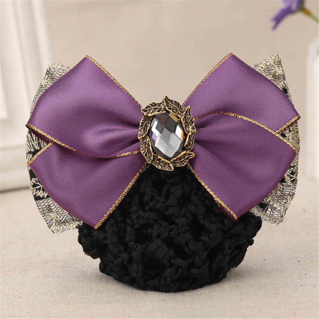 Kẹp túi lưới búi tóc đính nơ kiểu tiếp viên hàng không phong cách Hàn Quốc