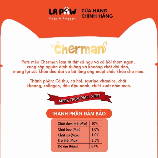 Pate dinh dưỡng cao cấp cho Mèo Cherman 85gram 5 vị