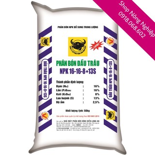Phân bón NPK 16-16-8+13S Đầu Trâu giúp cứng cây, chống rụng hoa, nuôi trái _1kg