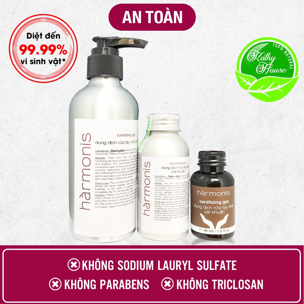Nước rửa tay khô hàrmonis Hand Sanitizing Gel, diệt khuẩn 99.9%, không gây khô da, không chứa Paraben, SLS | BigBuy360 - bigbuy360.vn