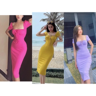 Váy body cổ u rút dây ngực rúm váy body sang chảnh Annastore 🔥