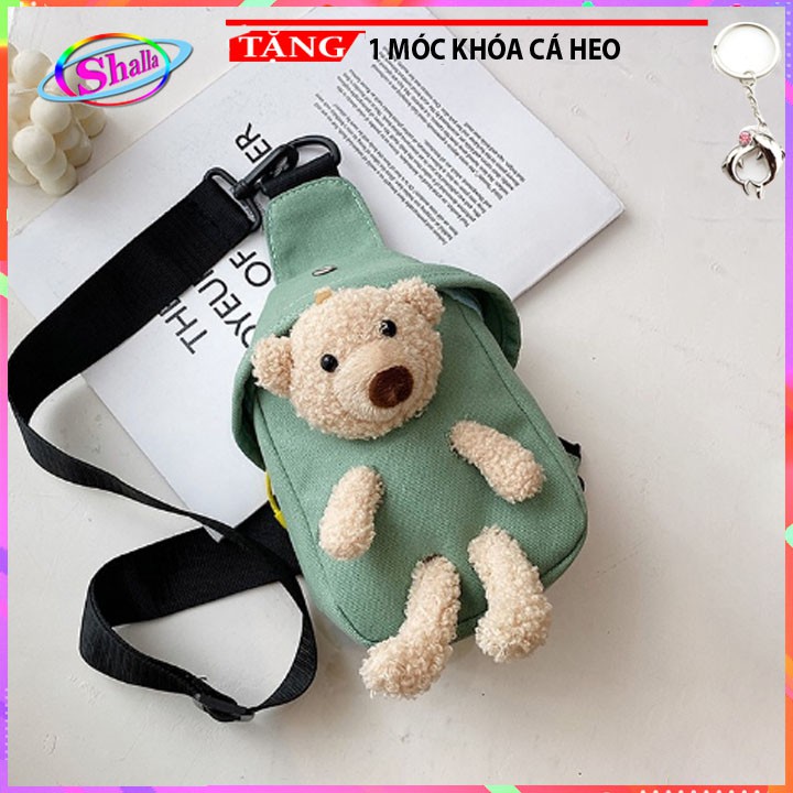 Túi Đeo chéo thời trang hàn quốc Gấu giấu trong Shalla K501 Tặng móc khóa cá heo