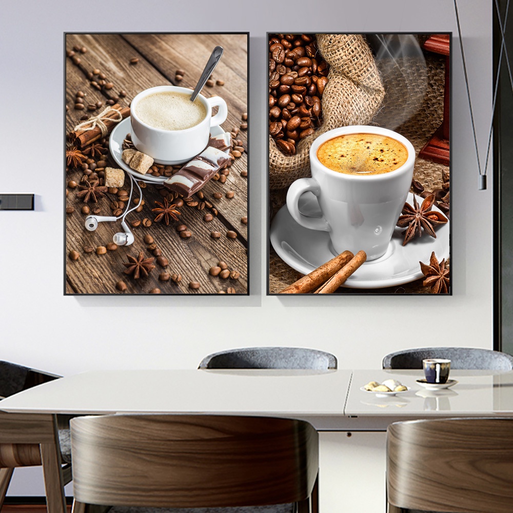 Tranh Vải Bạt Treo Tường In Hình Thức Ăn Hạt Cà Phê Nghệ Thuật Trang Trí Nhà Cửa/Quán Cà Phê/Nhà Hàng
