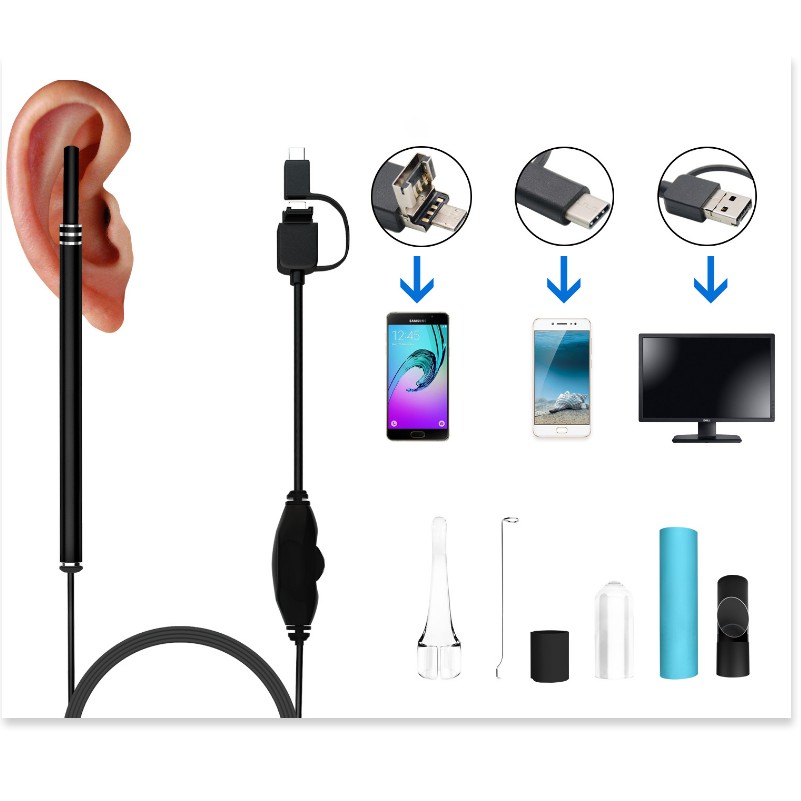 Camera Lấy Ráy Tai ✔️Chính Hãng✔️ 3 trong 1 có đèn LED, Nội Soi Tai Mũi Họng, Có Kết Nối Với Điện Thoại, Máy Tính