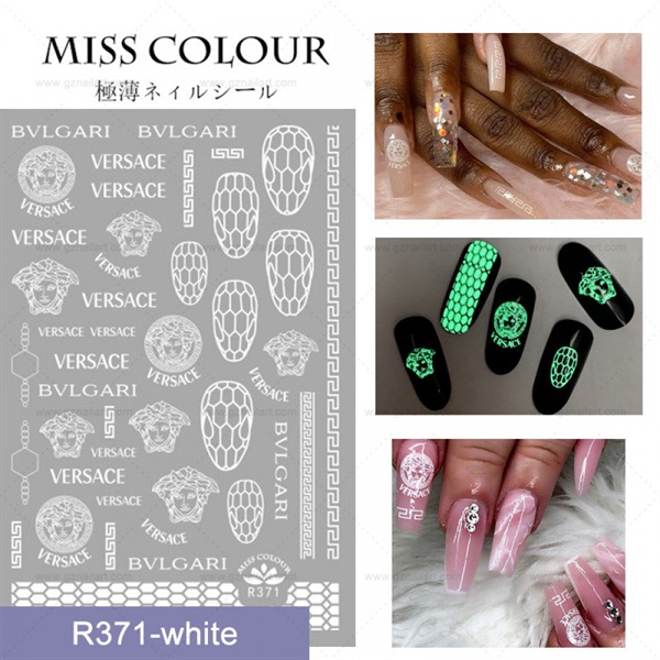 Sticker nail - Decal dán móng tay thương hiệu - VERSACE - R371 - trắng