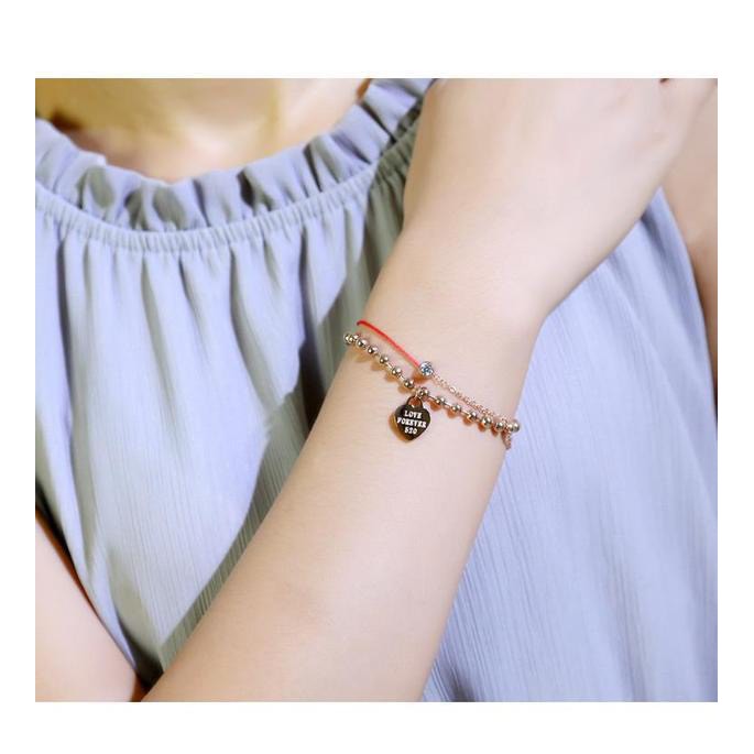 Vòng tay / lắc chân thép titan mạ vàng hồng 18k hình trái tim đơn giản chống thấm nước không gây dị ứng