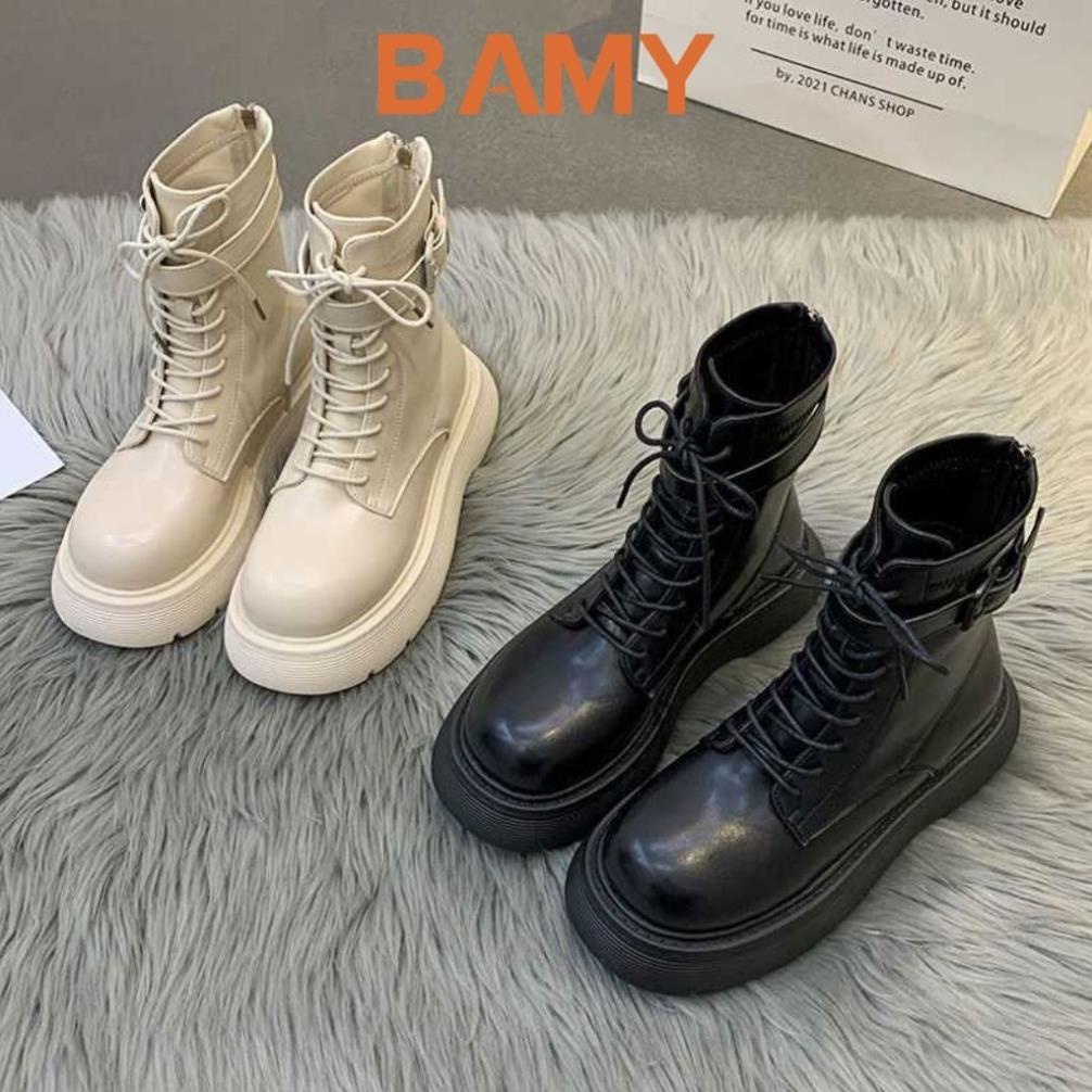 🕎 Bốt nữ MARTIN da mềm cổ cao khóa sau BAMY, giày boots ulzzang phong cách tuổi teen 2021