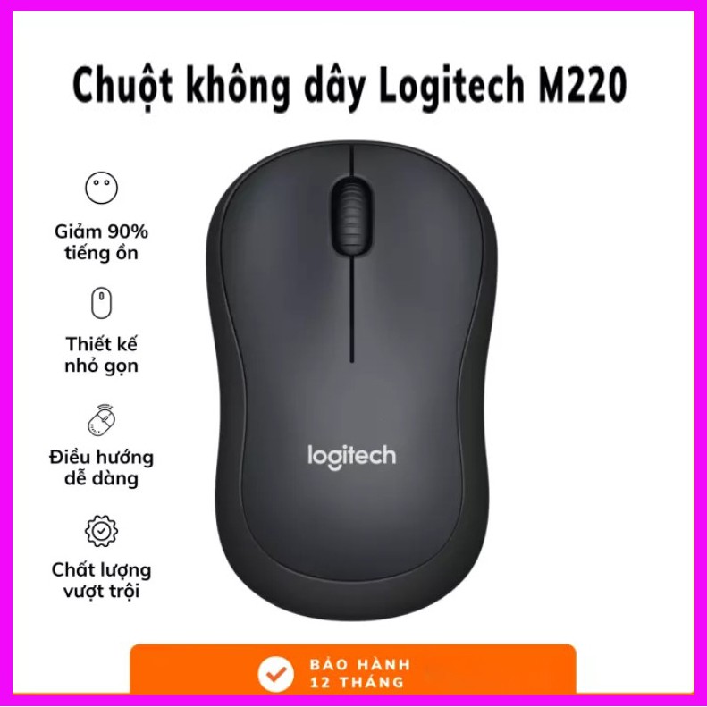 Chuột không dây logitech Silent M220 Cao Cấp Không Gây Tiếng Ồn Chuột Không Dây Di Động Kết Nối USB 10m