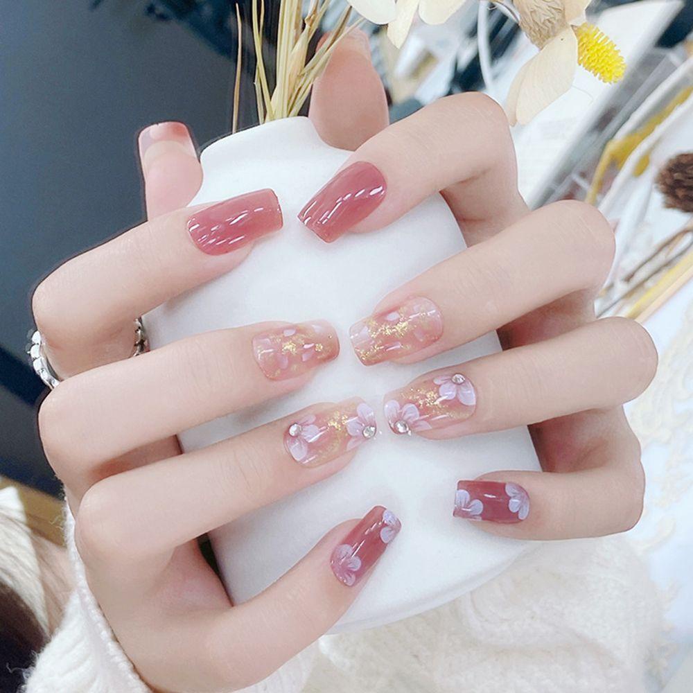 CACTU Bộ 24 Móng Tay Giả Họa Tiết Hoa Cực Quang Phong Cách Pháp|Bộ Móng Tay Giả Trang Trí Nghệ Thuật