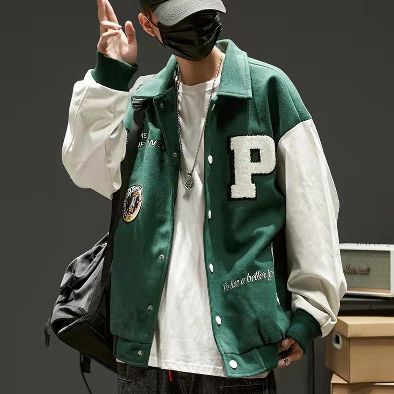 Áo khoác bomber Jacket vải nỉ phối tay da, áo bomber bóng chày nam nữ unisex form rộng Đồng phục bóng chày nam thanh niên thời trang unisex thêu tay