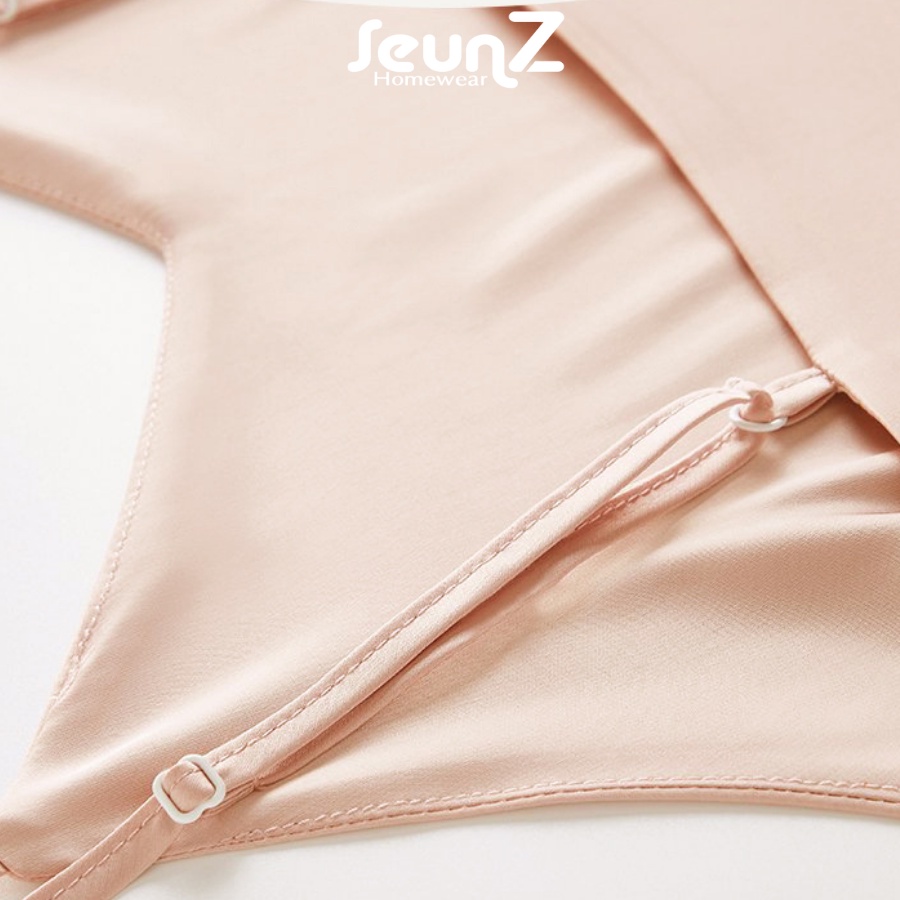 Váy ngủ 2 dây màu nude lụa satin mềm mịn SEUNZ mặc nhà nữ sexy gợi cảm mùa Hè siêu mát D3