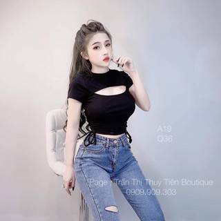 Áo thun xẻ ngực dây rút 2 bên - thn - ha