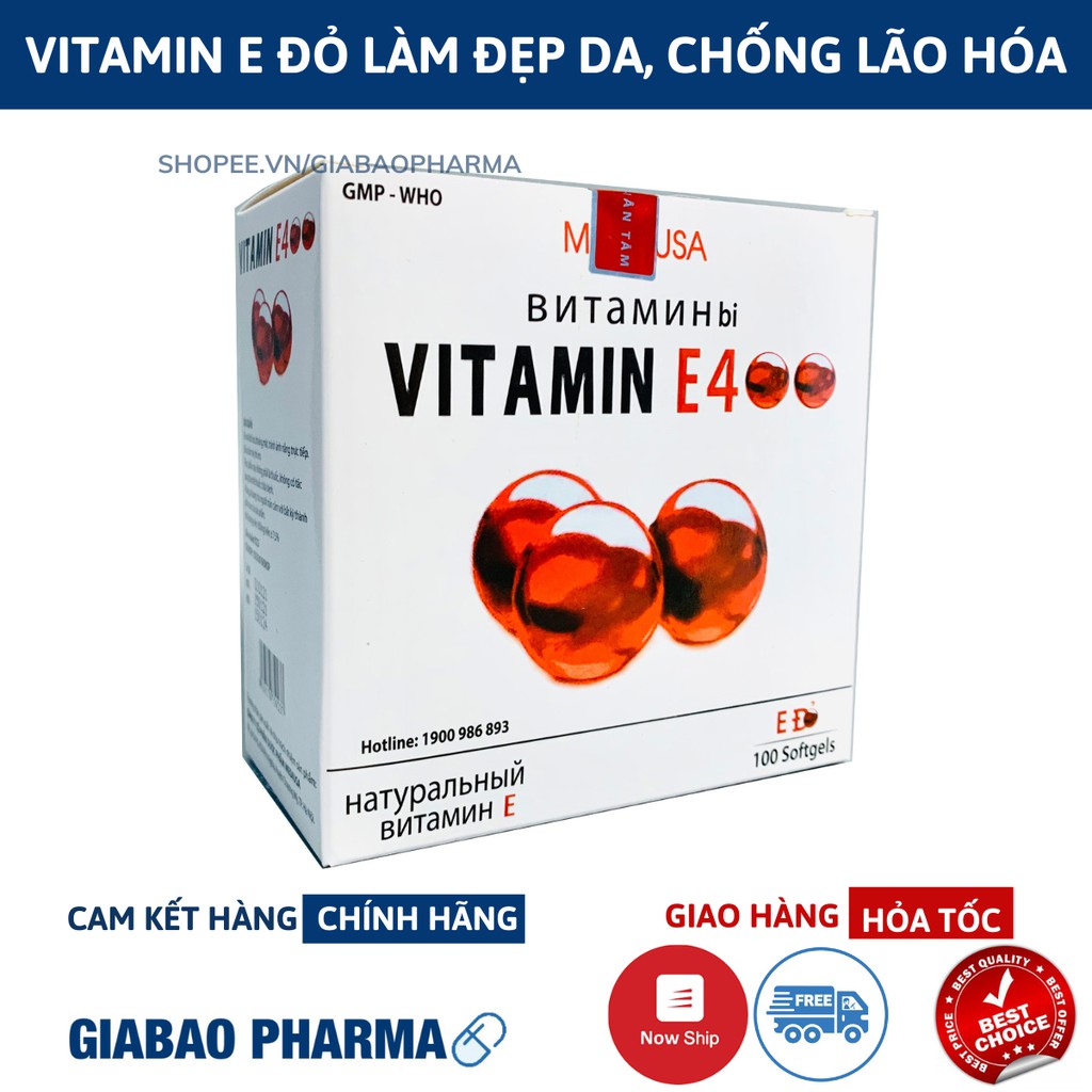 Viên Uống đẹp da Vitamin E Đỏ 4000mcg, Aloe vera 500mg chống lão hóa - Hộp 100 viên chống lão hóa da | Thế Giới Skin Care