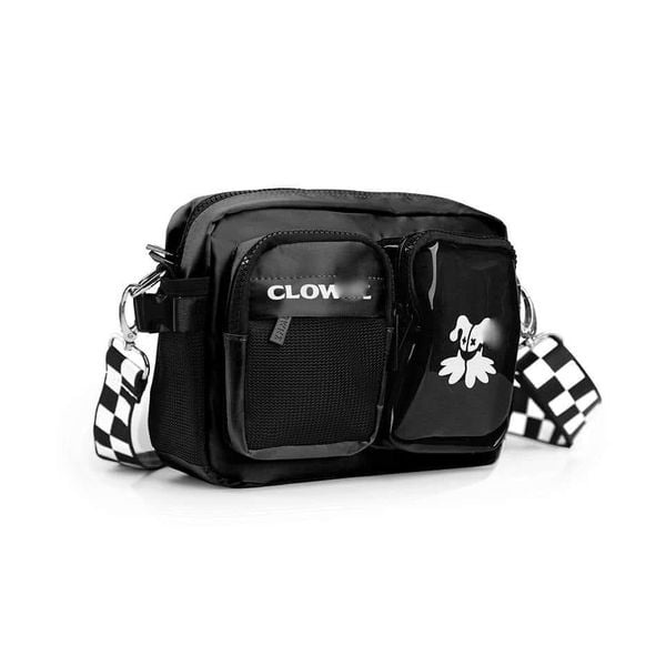 Túi đeo chéo ClownZ v4 thời trang nam nữ đi chơi đi du lich đen-móc khoá sắt,in nổi logo clownz, in bên trong -Gin Store