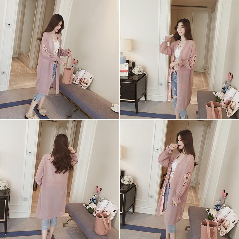 Áo khoác cardigan dài in họa tiết hoa cho nữ