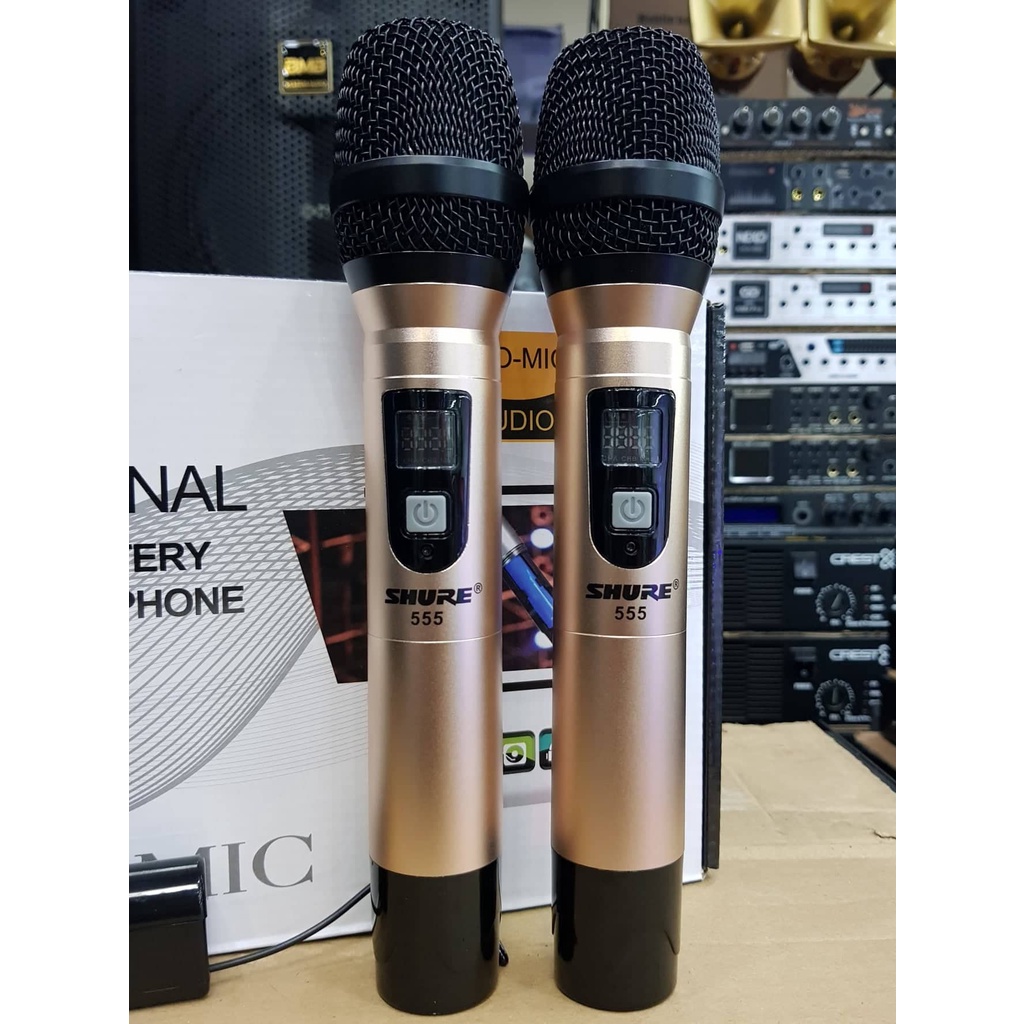 Bộ Micro không dây SHURE 555: 02 Micro, Bộ Micro đa năng cao cấp dành cho mọi loa và Amply Karaoke