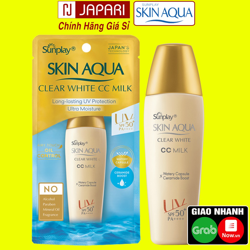 Kem Chống Nắng Sunplay Skin Aqua Clear White CC Milk Sữa Cho Da Mặt Dưỡng Trắng Tạo Nền Chính Hãng Nhật Mỹ Phẩm JAPARI