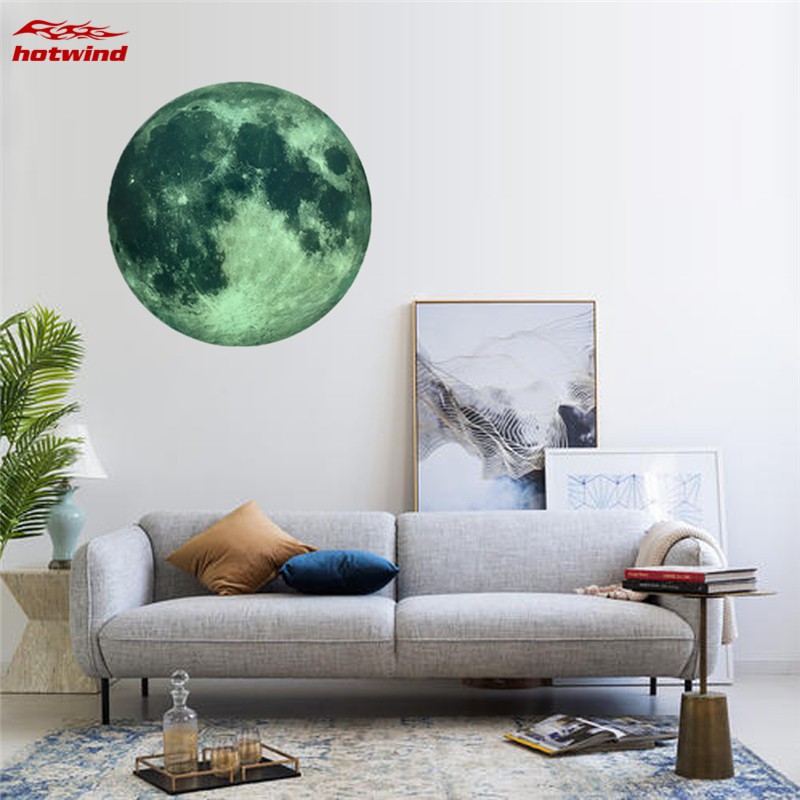Miếng dán tường hình mặt trăng 3D dạ quang kích thước 30cm