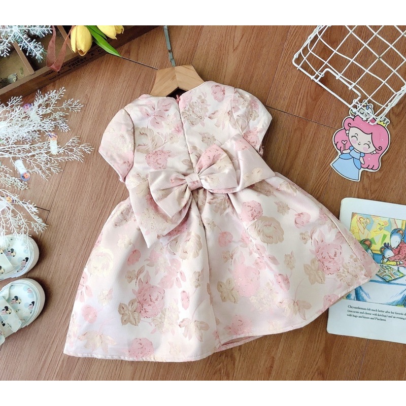 V52 - Váy gấm hoa hồng gold