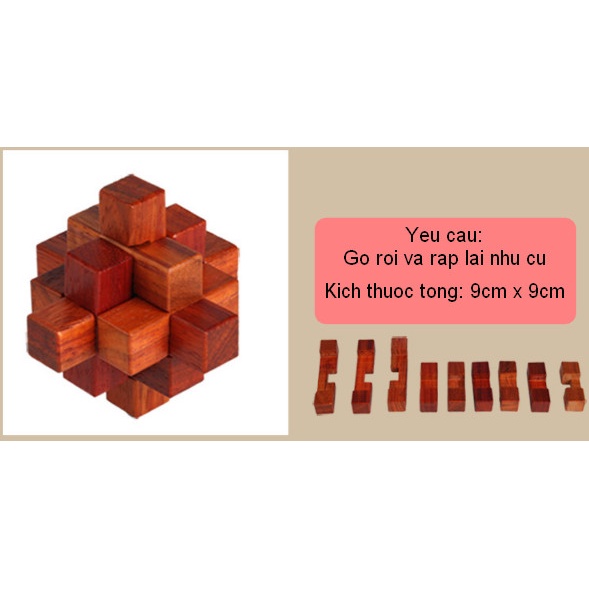 Đồ chơi trí tuệ_Thử thách trí não_Bộ ghép gỗ - 1 - Wooden Puzzle_Khóa Khổng Minh_Hack não &amp; Xoắn não_IQ Toys_Giải đố